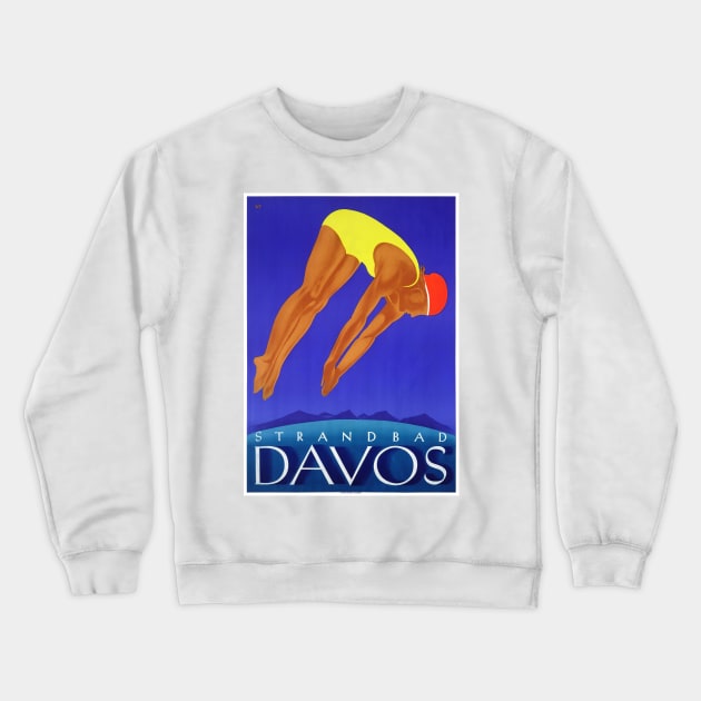 Vintage Travel Poster Switzerland Davos Crewneck Sweatshirt by vintagetreasure